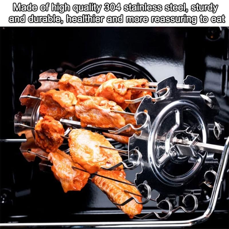 Rotating Grill Basket Stainless Steel Rotating Grill Skewer BBQ Grilling Cage Barbecue Skewer Roasting Rack Kitchen Cage