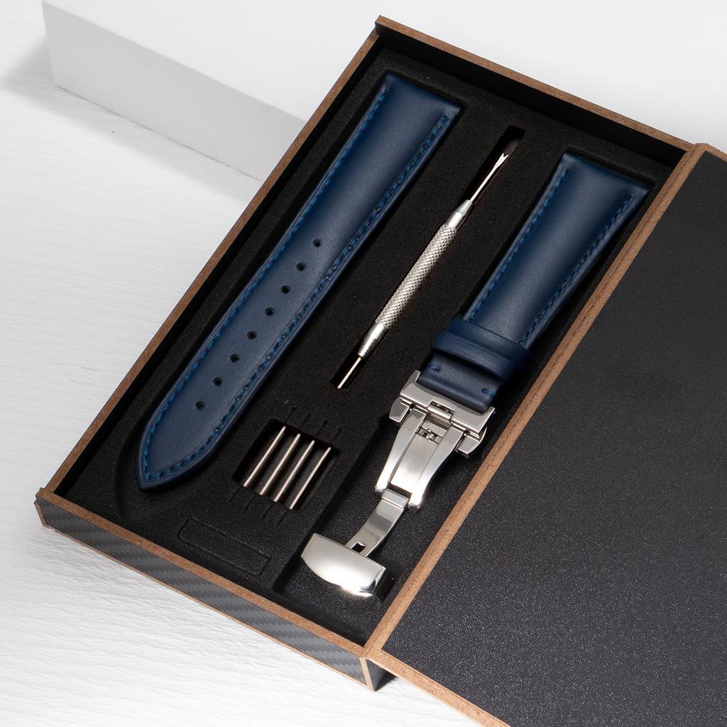 2026 Leder-Uhrenarmband 18mm 20mm 22mm Uhrenarmband Automatisches Schmetterlingsverschluss Herren und Damen Business mit Box Armband