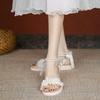 Fairy style with skirt medium heel Roman sandals women's 2025 summer new bow pearl versatile thick heel shoes