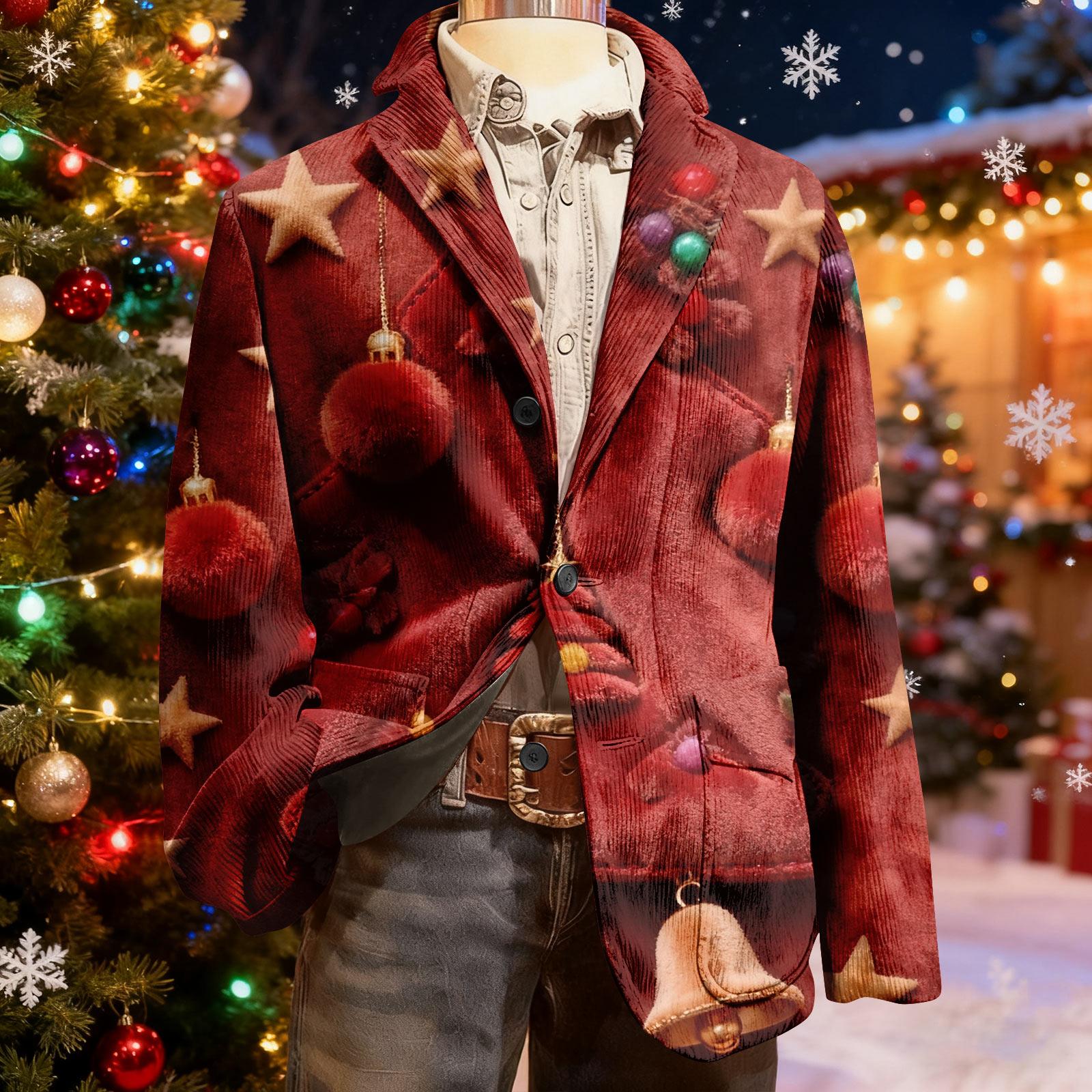 

Men s Ugly Christmas Corduroy Warm Pocket Suit Jacket Cardigan Men s Casual Suit XL червоний