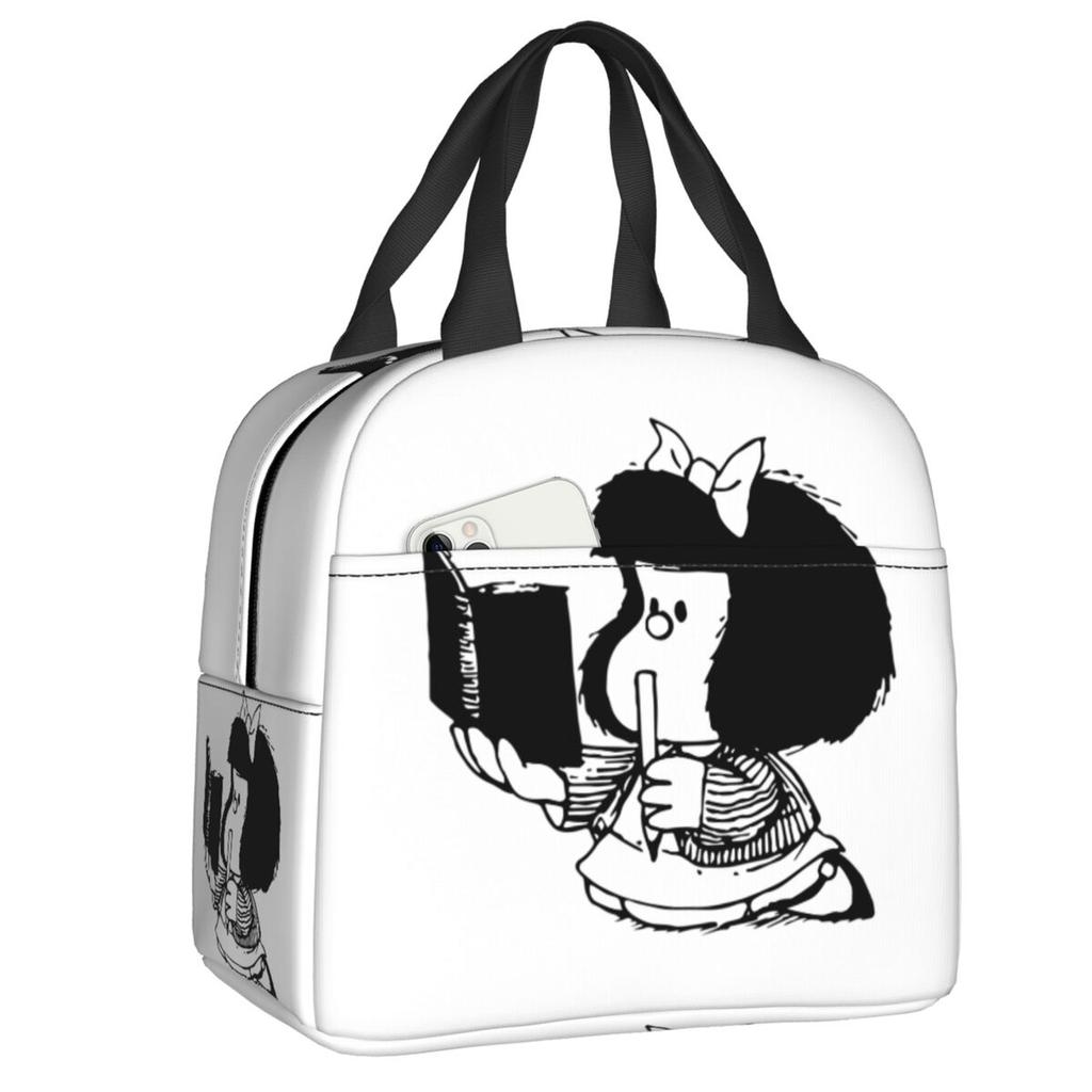 Custom Manga Mafalda Quino Cartoon Thermal Insulated Lunch Bag Women Portable Lunch Container Camping Travel Storage Food Box