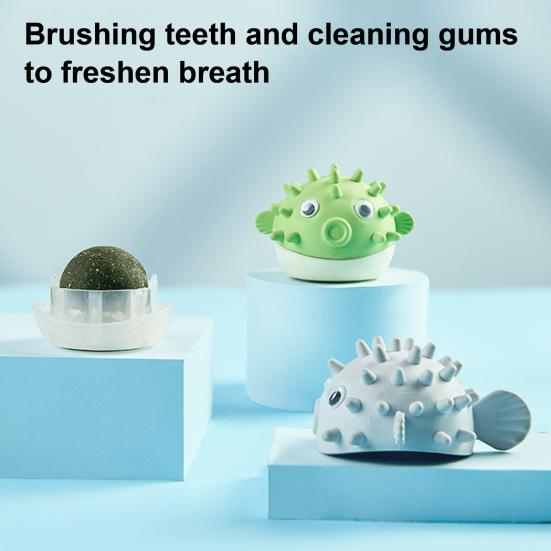 Catnip Ball Cat Toy Pufferfish Ball Rotatable Lick Toy Rubber Interactive Chew Toy Kitten Teething Ball for Indoor Cats Teeth Cleaning Entertainment