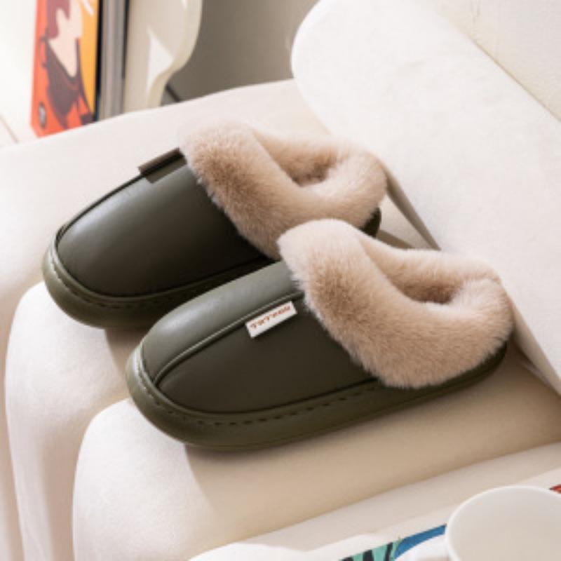 New Cotton Slippers for Girls, Waterproof and Warm In Autumn and Winter, Simple Couple Home Plush Slippers for Men