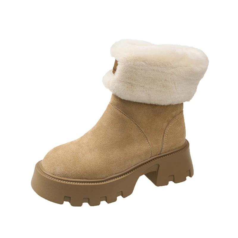 

Зимние сапоги на толстой подошве 2024 года, сапоги до середины голени с начесом, женские туфли на танкетке, теплые сапоги с толстой подошвой, увеличивающие рост 35