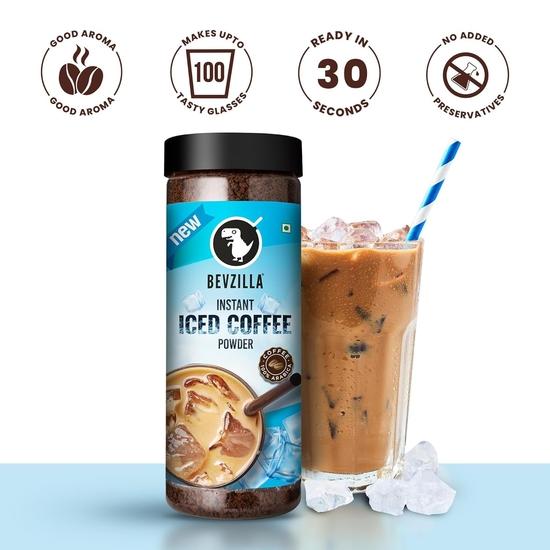 Bevzilla 200 Gram Instant Iced Coffee Powder & Frother Combo | Make 100 Cups | 100% Arabica Coffee | Cold Coffee | Unbreakable Jar