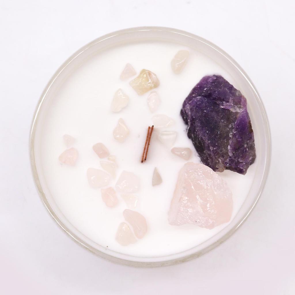 Third Eye Chakra Crystal Candle, Amethyst Rose Quartz