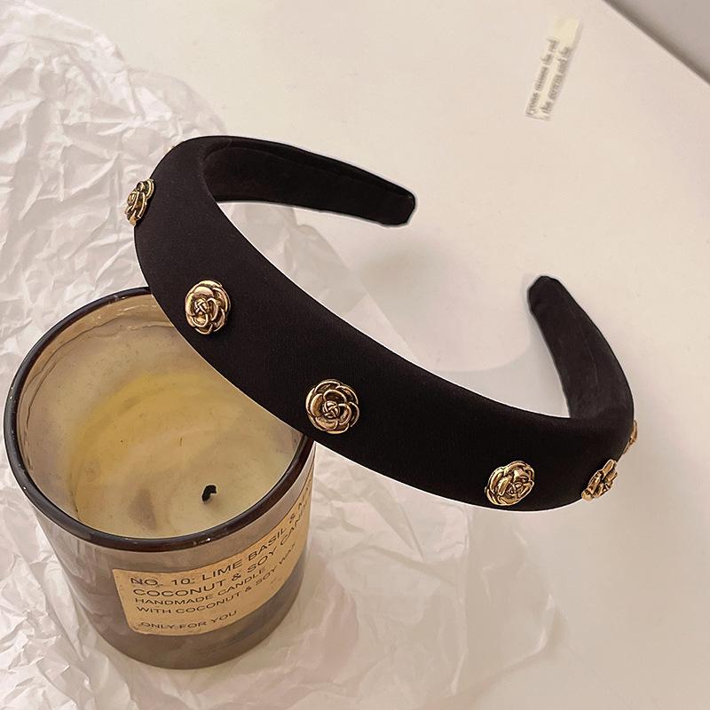 Korean Elegant Solid Color Flower Headband for Women Simple Thickened Sponge Pearl Camellia Hair Hoop Headdress Hair Accessories