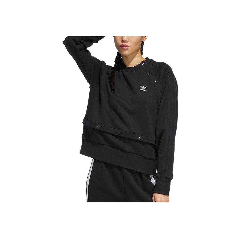 Adidas Originals Solid Logo Print Casual Sports Long Sleeve Sweatshirt Women sweatshirt Black HH9457