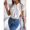2024 Spring Summer Elegant Lace Up Butterfly Bow Tie Blouse Women Office Ruffles Hem Shirts