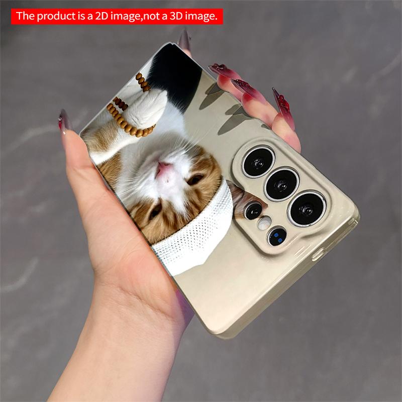 2DFlat Samsung phone case Cat in White Cap Holding Beads Phone Case Applicable to Galaxy S22 S23 S24 S25ULTRA S26 A12 A13 A14 A15 A16