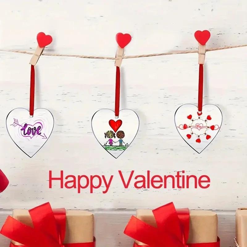 Bulk Blank Acrylic Heart Ornaments Clear Transparent Hanging Pendants with Hole for Valentine's Day Wedding Decorations