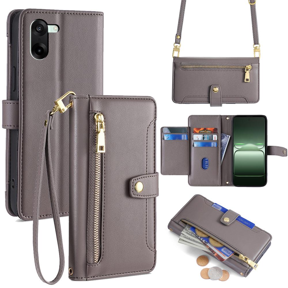 For OnePlus Nord CE5 5G/Ace 5 Racing 5G Leather Case Zipper Pocket Wallet Phone Cover with 2 Straps