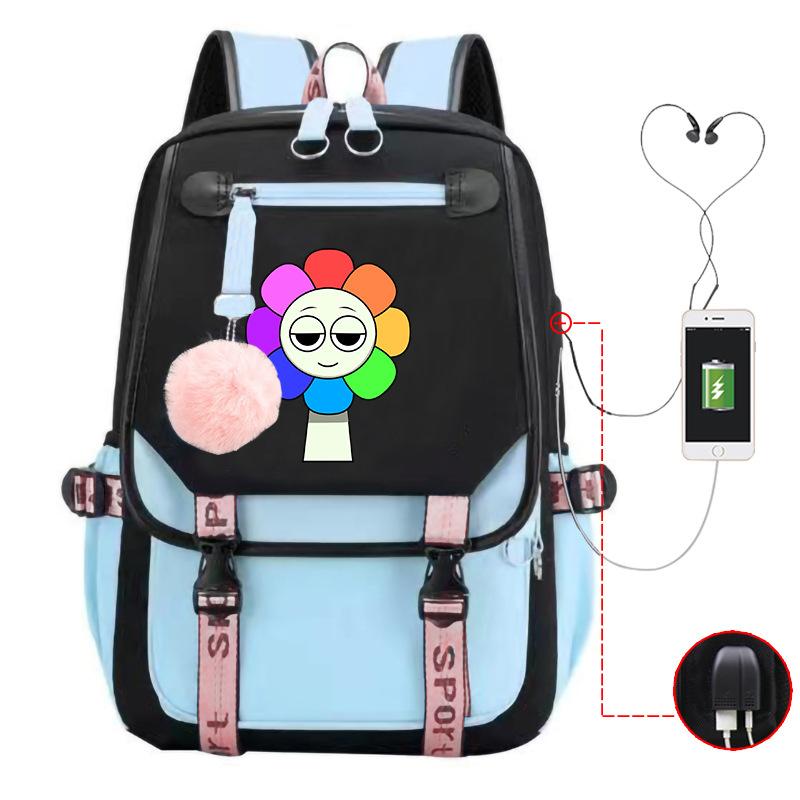 New 2025 Cartoon Game Printing Primary School Bag Large Capacity Contrasting Color Neutral USB Backpack