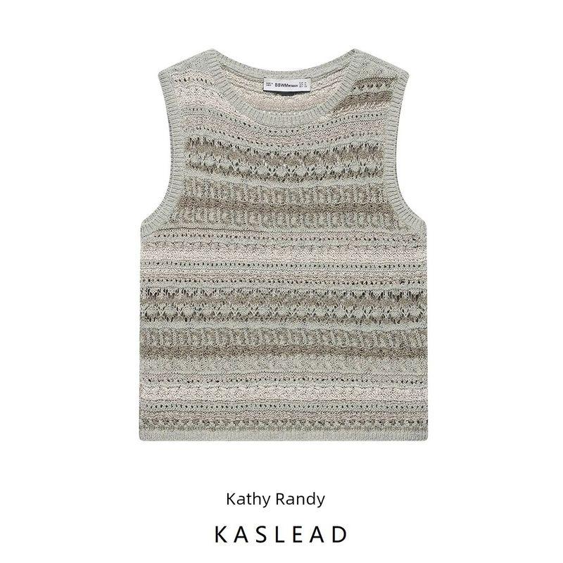 Kaslead New Women Clothes Western Style Fashion Simple Texture Knitted Sleeveless Top 3991009