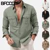 BFCCQB Men's Fashion  Autumn Winter Long Sleeve POLO Neck Casual Blouses & Shirts
