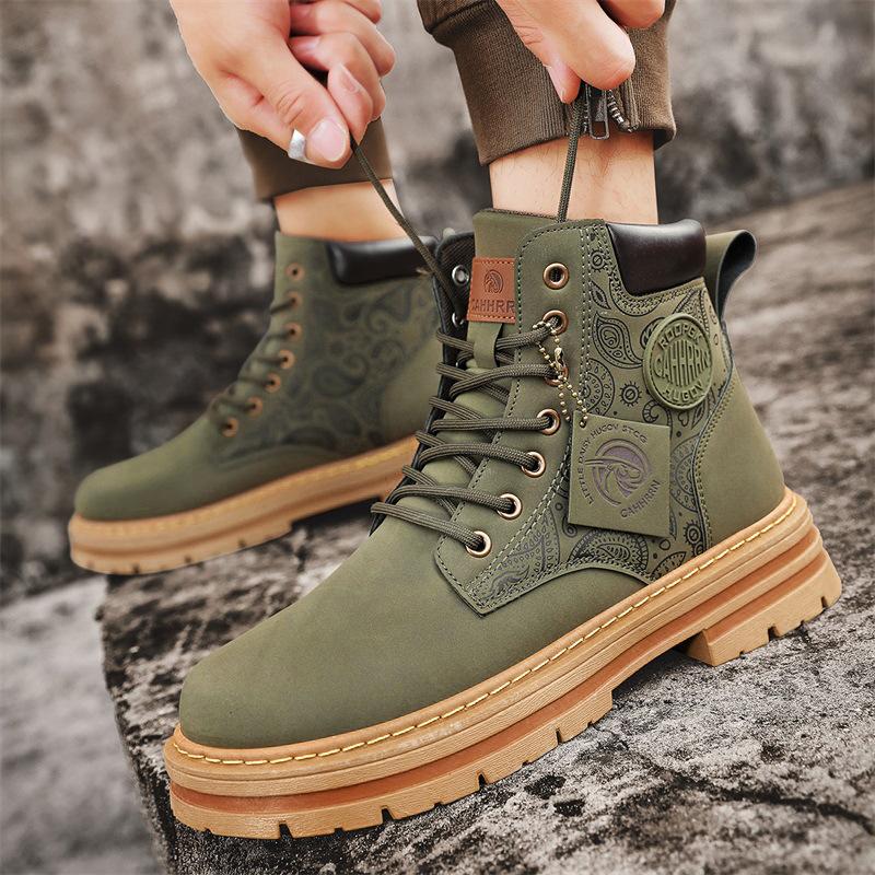 Autumn Leather Cashew Flower Color Matching Martin Boots 2025 Trendy New High-top Tooling Locomotive Men's Martin Men's Boots