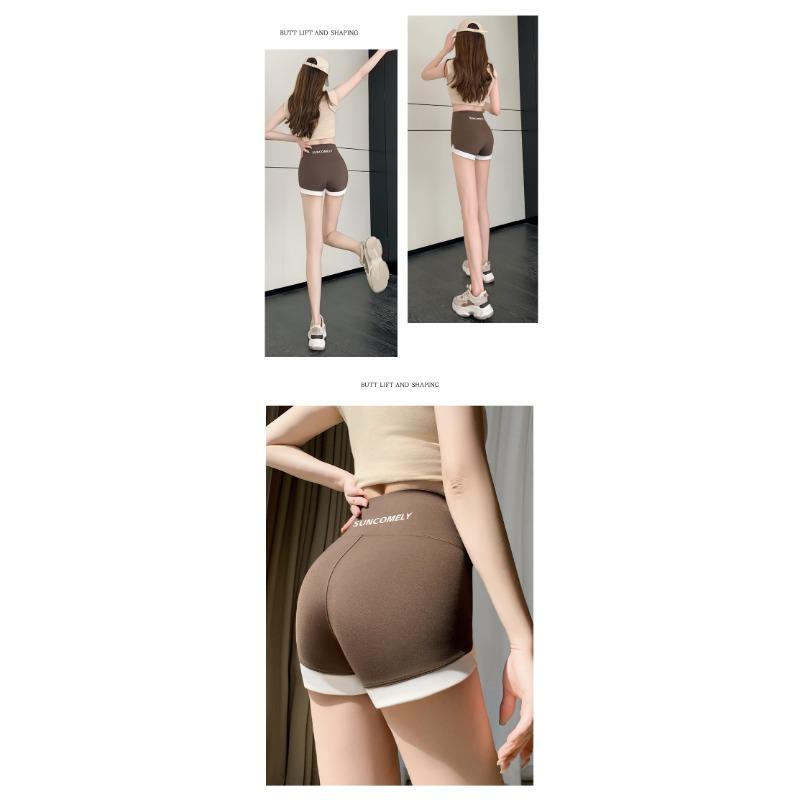 Fără ridicare jenantă a liniei, fese, purtare exterioară, colanți sport subțiri, culoare patchwork, pantaloni de siguranță, femeie