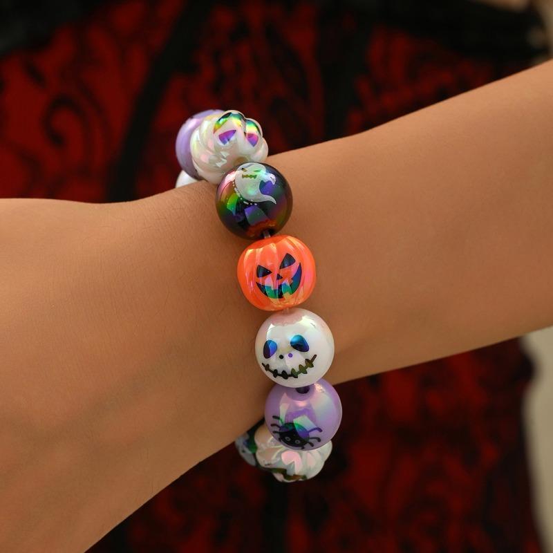 Halloween Necklace Bracelet Exaggerated Niche Dark Wind Trend Bat Pumpkin Eye Beaded Bracelet