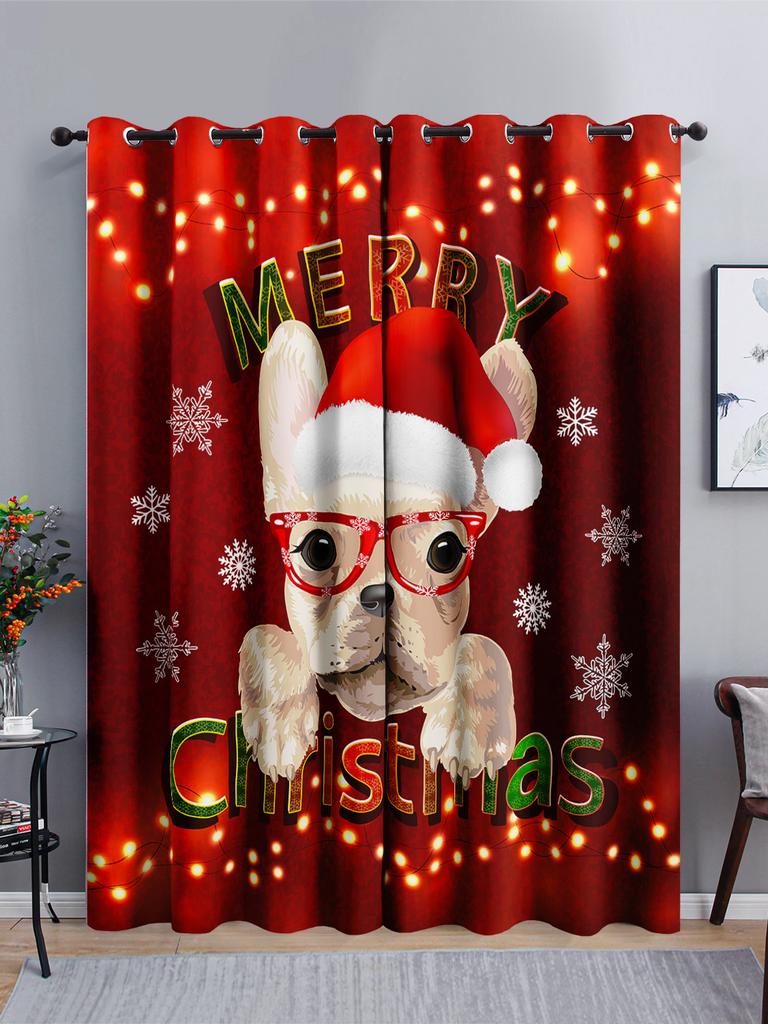 Curtains Cartoon Santa Holiday Curtains Bedroom Living Room Blackout Curtain Perforated