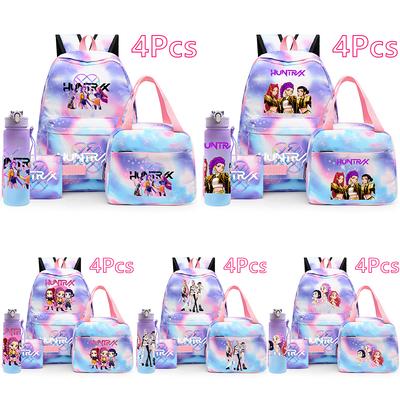 Set 4 buc. Rucsac Imprimat K-Pop Geantă de Mână Toc de Creioane cu Sticlă de Apă de 750 ml pentru Adolescent Băiat Fată Ghiozdan Capacitate Mare Impermeabil Geantă de Carte Mochila
