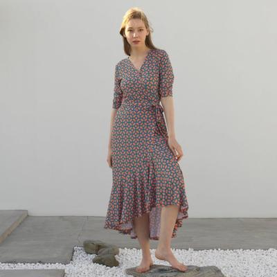Lipbbam Creola Vivienne 3 4 Sleeve Frill Wrap Dress Ldm42oz01