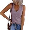 Summer New Solid Color V-neck Button Front Knit Tank Top, Women's Sleeveless Casual Top for European American