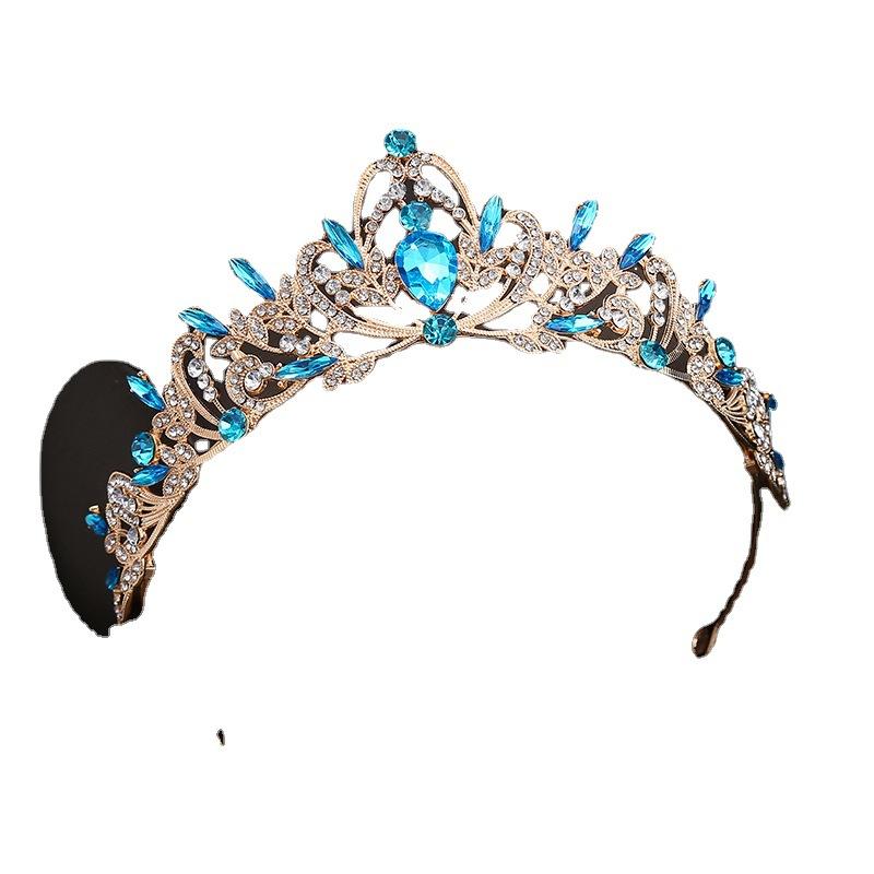 Baroque Retro Color Crown Douyin Forest Wedding Crown Alloy High End Rhinestone Headdress Color New Style