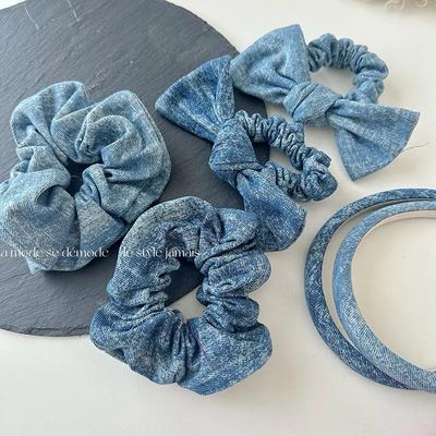 Denim Scrunchie Kollektionen Große Größe Haargummi Einfaches Elastisches Haarband Damen Haaraccessoires Tägliche Kopfbedeckung