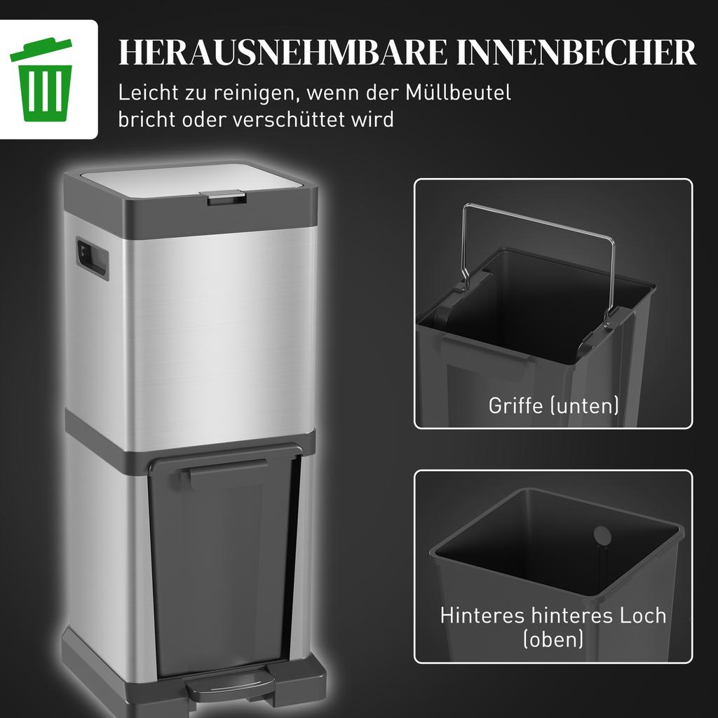 34L Double Compartment Kitchen Bin, with Soft-Close Lid