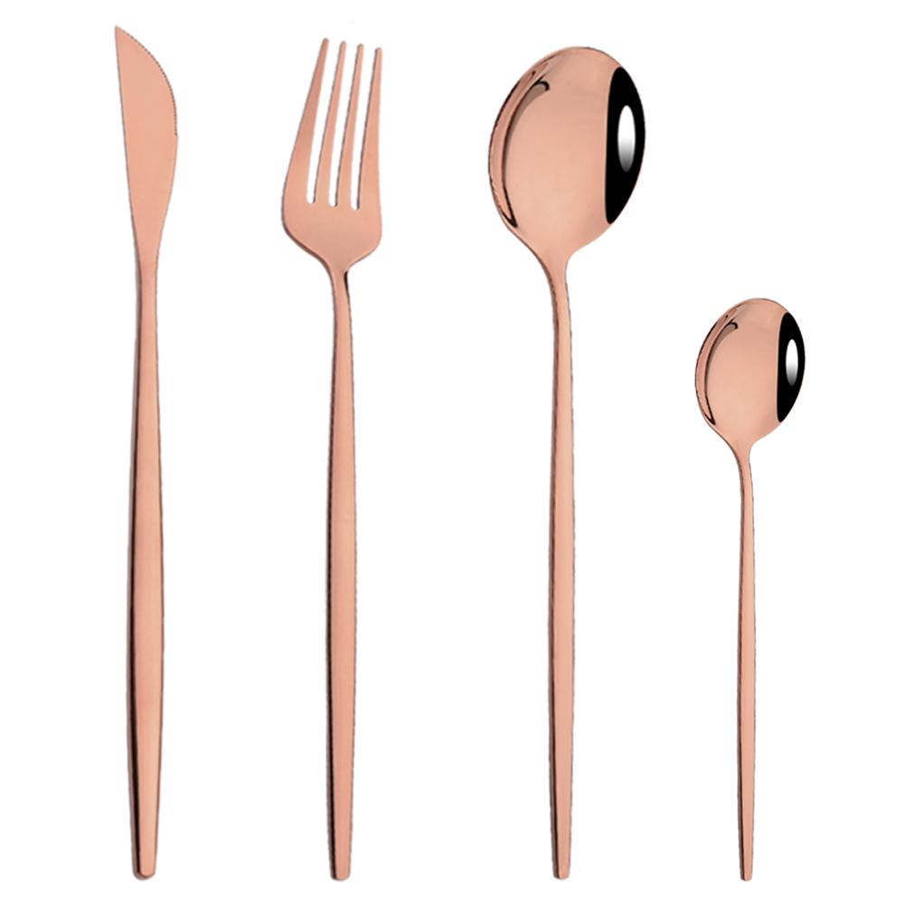 Rose Gold Mirror Cutlery Set Fruit Forks Spoons Dessert Knives Wedding Dinnerware Stainless Steel Flatware Dinner Tableware Set