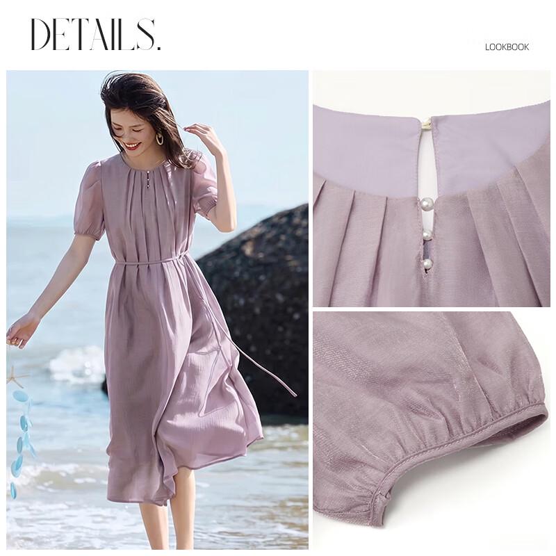 Women's Lyocell French Pleated Beaded Mid-Length Dress