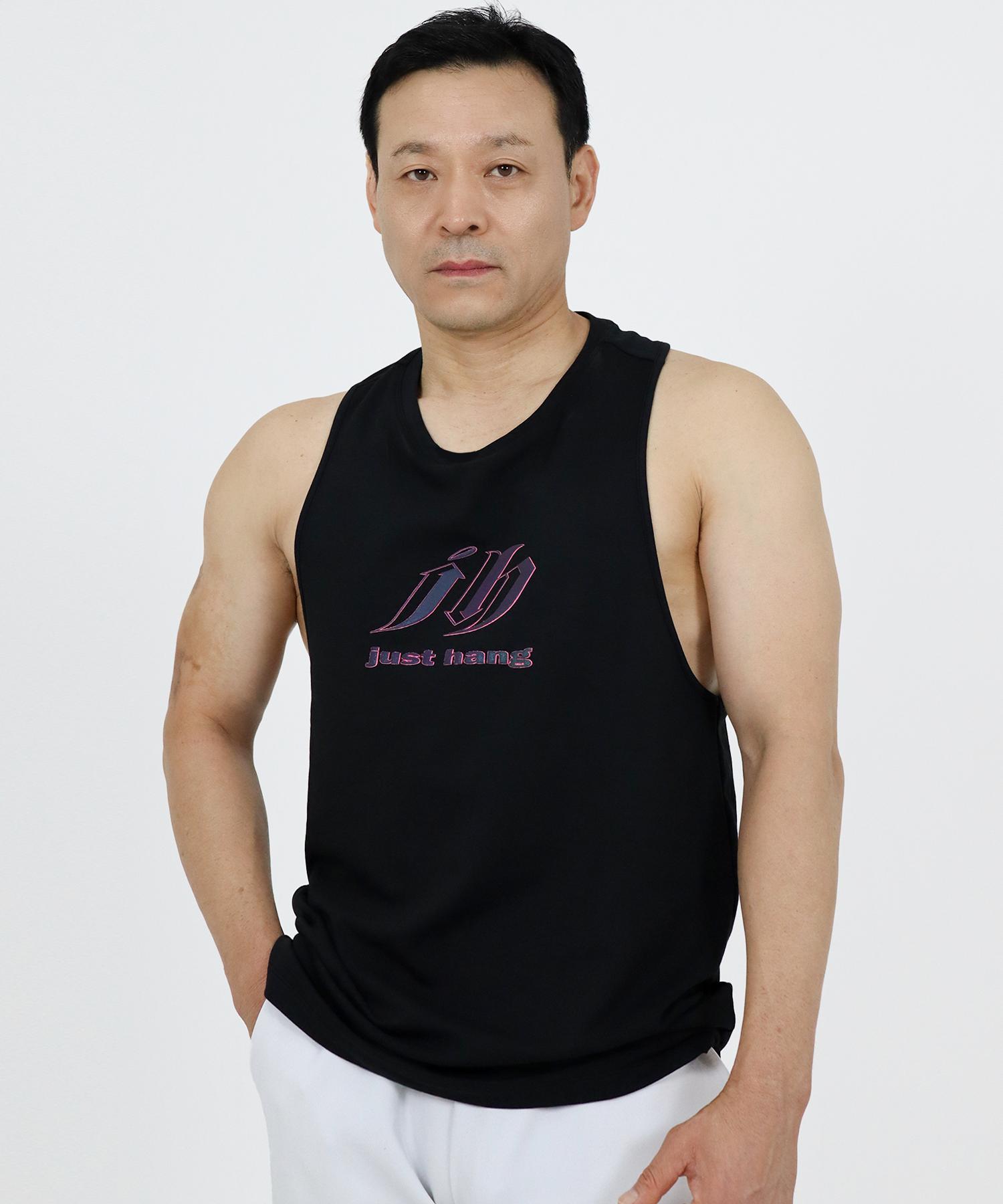 Just Haeng Arrow Logo Aurora Reflective Black Sleeveless 1