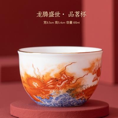 Dehua Yangzhi Jade Cilinder Negen Perzik Meester Grote Alum Rood Goud-versierde Chinese Enkele Beker Retro Stijl Thee Beker