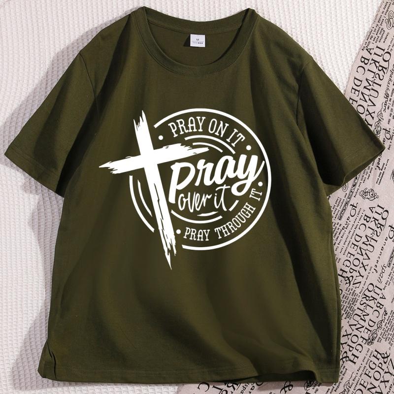 Pray on It Pray Over It Pray Through It Tshirt Men Women Casual Cotton Prayer Christian Cross T Shirt Bible Verse Tee Shirt