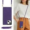 For iPhone 15 RFID Blocking Card Holder Back Cover Kickstand Phone Case with Shoulder Strap