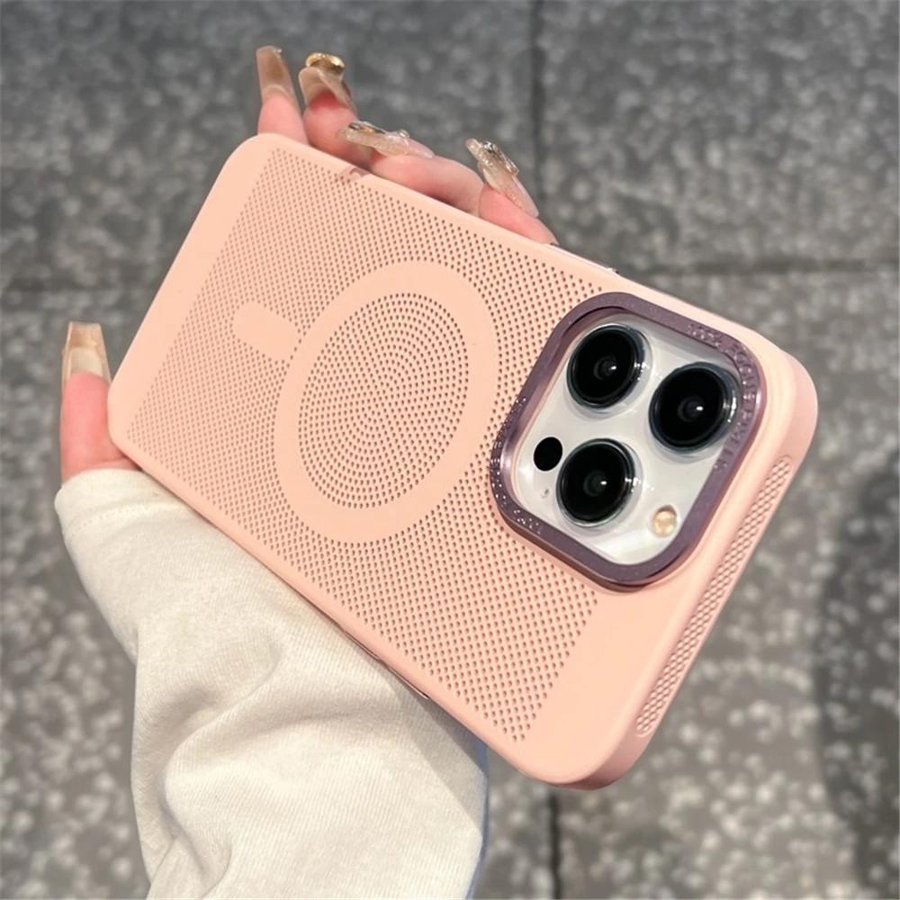 Ultra tenký magnetický kryt s mřížkou pro odvod tepla pro iPhone 15 13 12 14 11 Pro Max Matný tvrdý ocelový Magsafing Nárazuvzdorný kryt