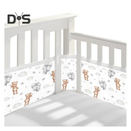 Breathable Mesh Crib Liner with Double-Sided Straps Baby Crib Safety Mesh Barrier Easy Installation Limb Protection Crib Bumper