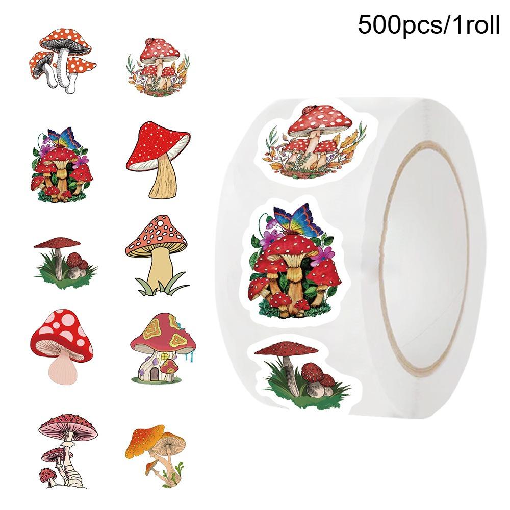 

500pcs/roll Mushroom Reward Stickers School Cute Cartoon Encouragement Sticker Scrapbooking Decoration Skateboards Laptop Decals