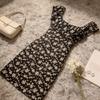 Sweet and spicy pure desire sexy spice girl one-word shoulder floral dress children's summer new slim and thin hip skirt