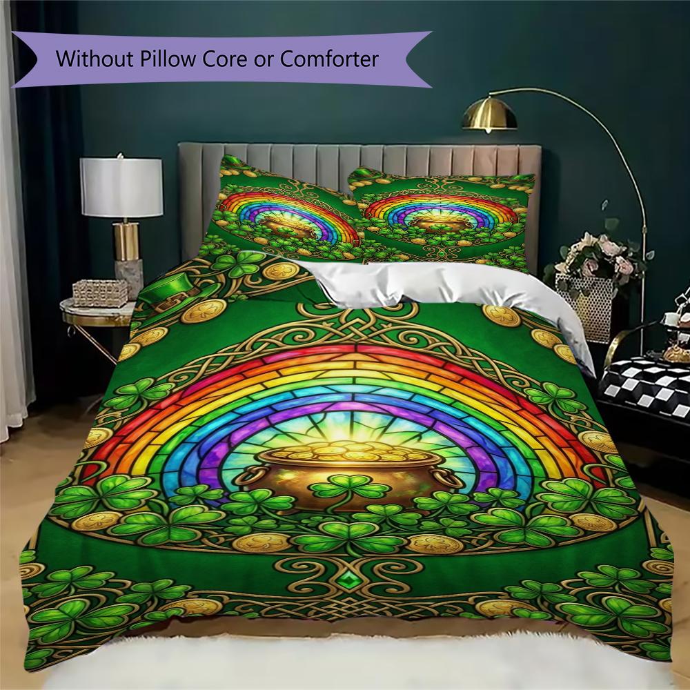 Coins&Rainbows Pattern Bedding uilt Set uilt Cover Pillowcase Home Decoration Birthday Gift (1 * duvet cover + 2 * pillowcase without core)115