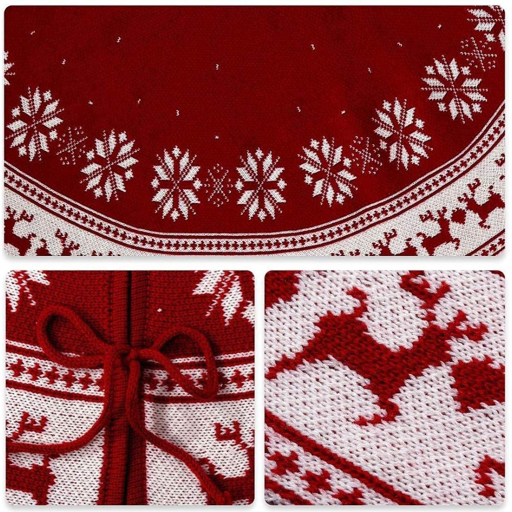 Festival Tree Skirt Knitted Tree Skirt Apron Snowflake Deer for Gift Holidays