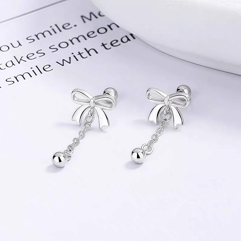 Sway Screw Type Earrings Ladies Leave It On Second Piercing S925 Silver Compatible with Metal Allergies Platinum Plated Both Ears Cute Screw Type