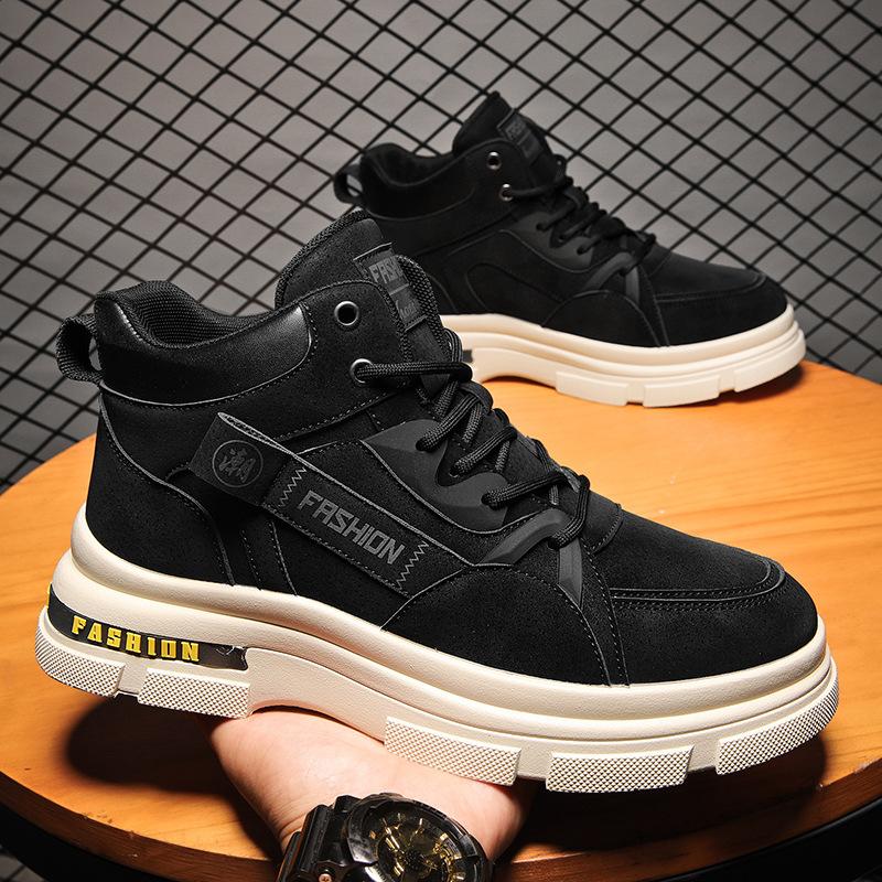 Autumn and winter outdoor trend men's shoes fashion high-top lace-up platform shoes retro style solid color casual Martin boots 2025