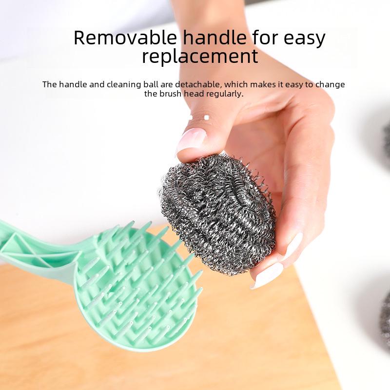 Edelstahl-Wollbürsten-Set: 20-teiliger Reinigungsball mit Griff für Küchentöpfe