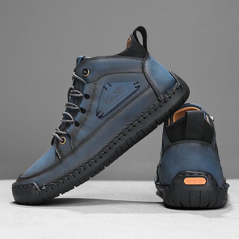 Cusute manual Cizme pentru bărbați din piele Piele naturală Pantofi casual din piele pentru bărbați Cizme de gleznă pentru bărbați Pantofi casual Mărime mare Pantofi de lucru