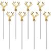 Cocktail Picks,8 Piece Stainless Steel Deer Head Shape Martini Picks Reble Toothpicks Fruit Picks for Olives, Appetizer, Sandwiches, Cherries (Gold)