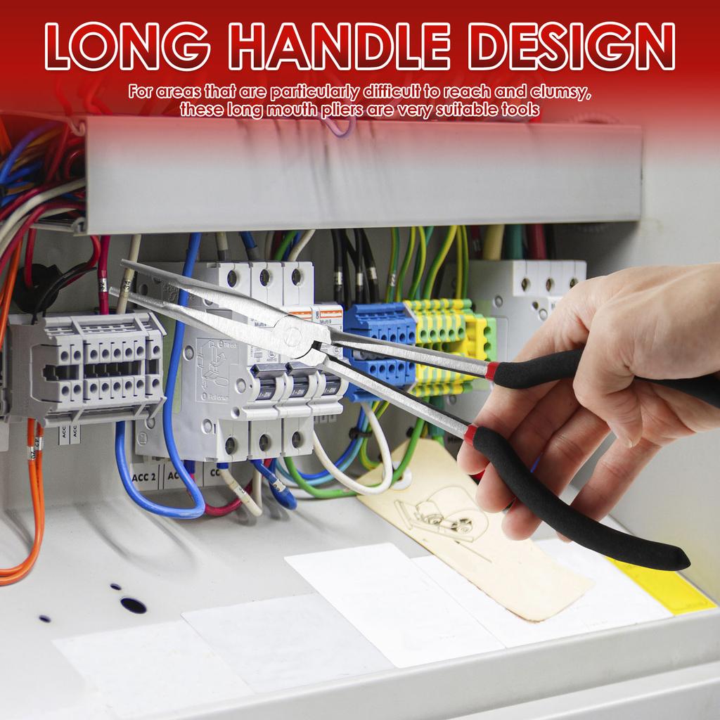 1/4Pcs Needle Nose Pliers Set 11 Inch Carbon Steel Long Nose Pliers Set with Nonslip Handle for Narrow Space Mechanic Car Repair