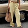 Women Elastic Drawstring High Waist Wide Leg Pants With Pockets Loose Fit Lightweight Casual Trousers For Summer