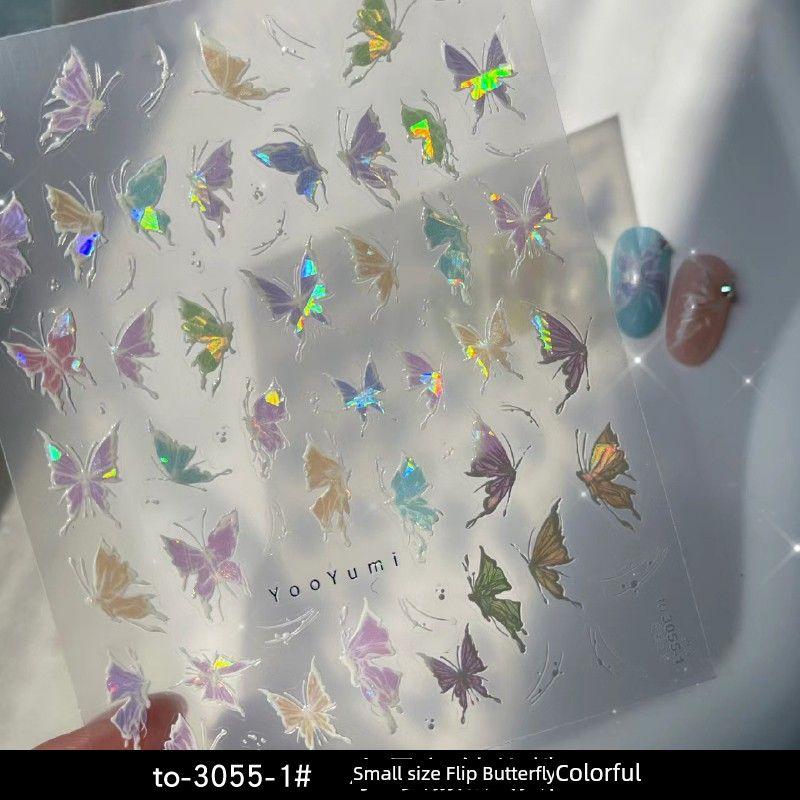 

Internet Hot New Dopamine Butterfly Nail Art Sticker Tomoni Embossed Gilding Colorful Adhesive 5D Nail Sticker Decoration to-3055-1# Small size Colorful Butterfly