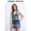 Women's Retro Casual Hooded Backless Denim T-Shirt Dress